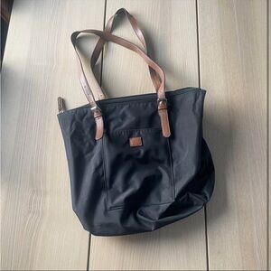Roots Black Tote Bag with Brown Straps, roots bag tote bag